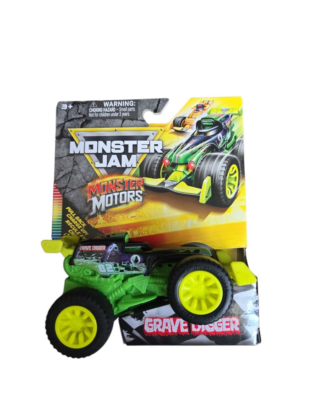 NWT Monster Jam Grave Digger Monster Motors Pull Back Race Car Spin Master